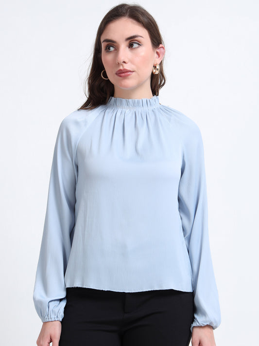 Crinkled Raw-Edge Blouse - Sky