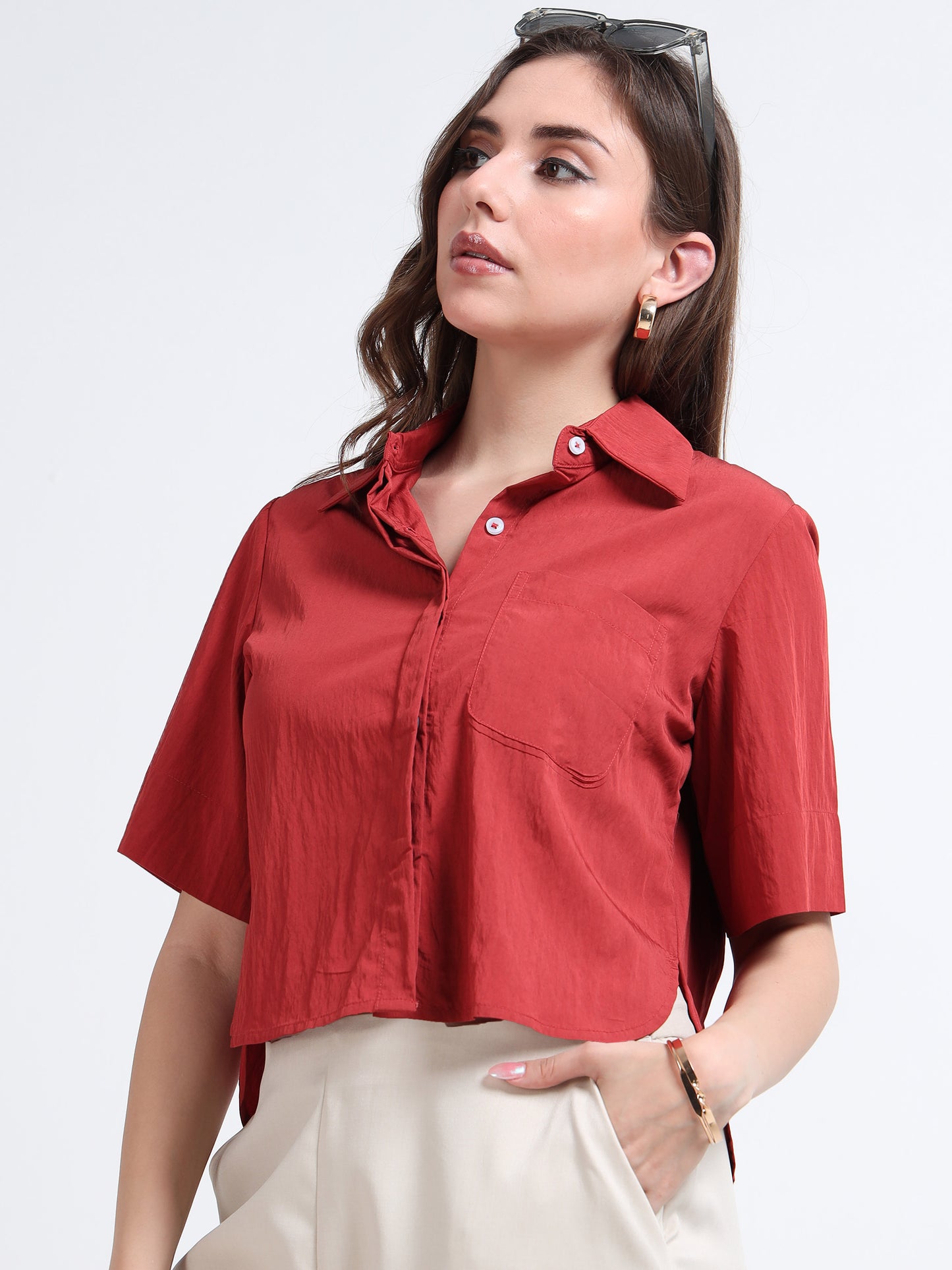 Solid Boxy cropped shirt - Rose