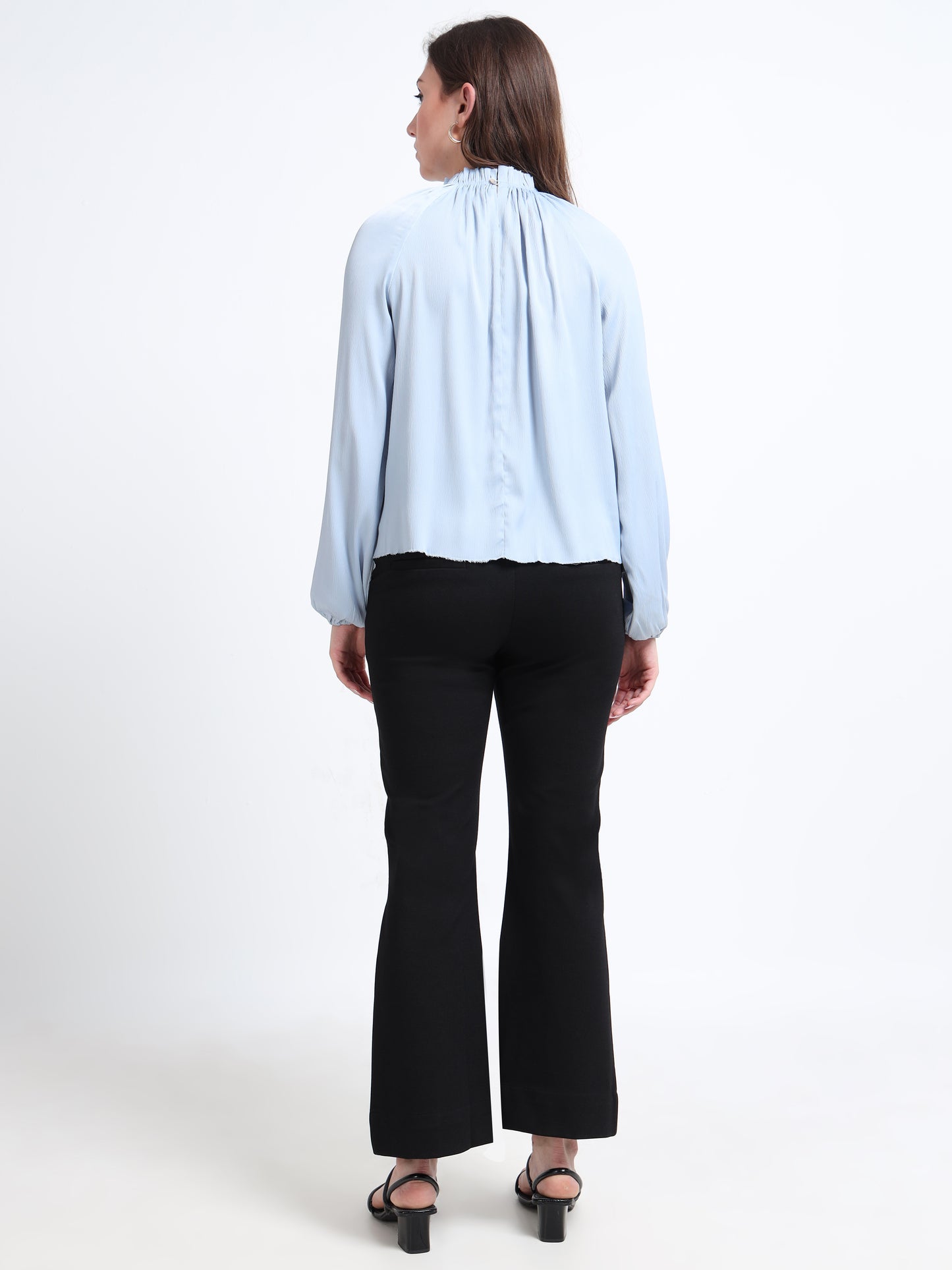 Crinkled Raw-Edge Blouse - Sky