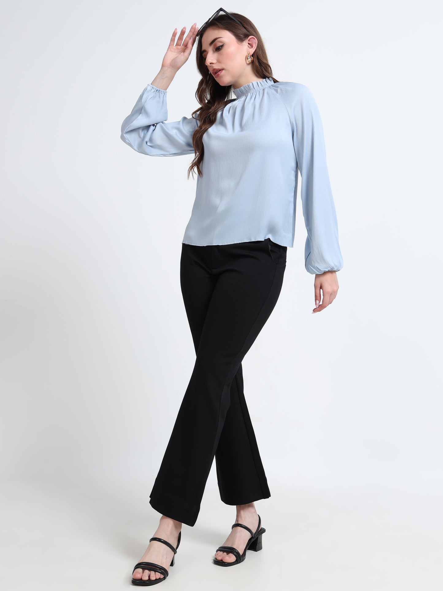 Crinkled Raw-Edge Blouse - Sky
