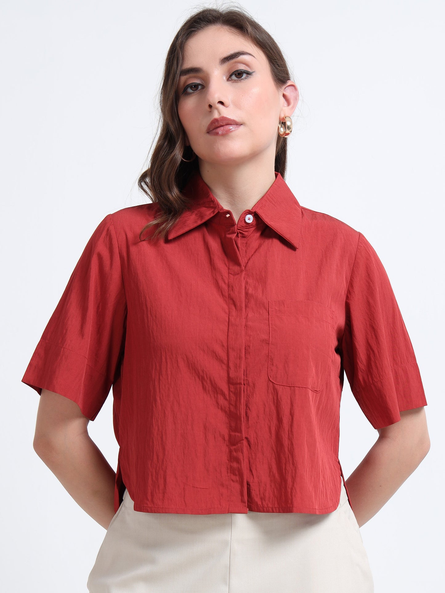 Solid Boxy cropped shirt - Rose