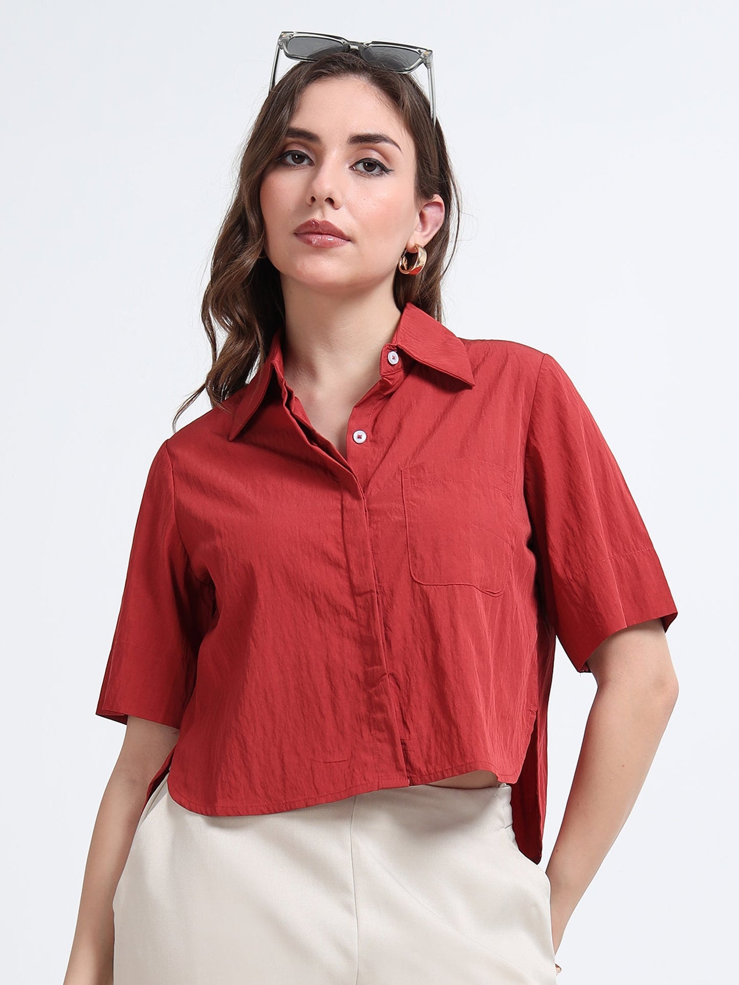 Solid Boxy cropped shirt - Rose