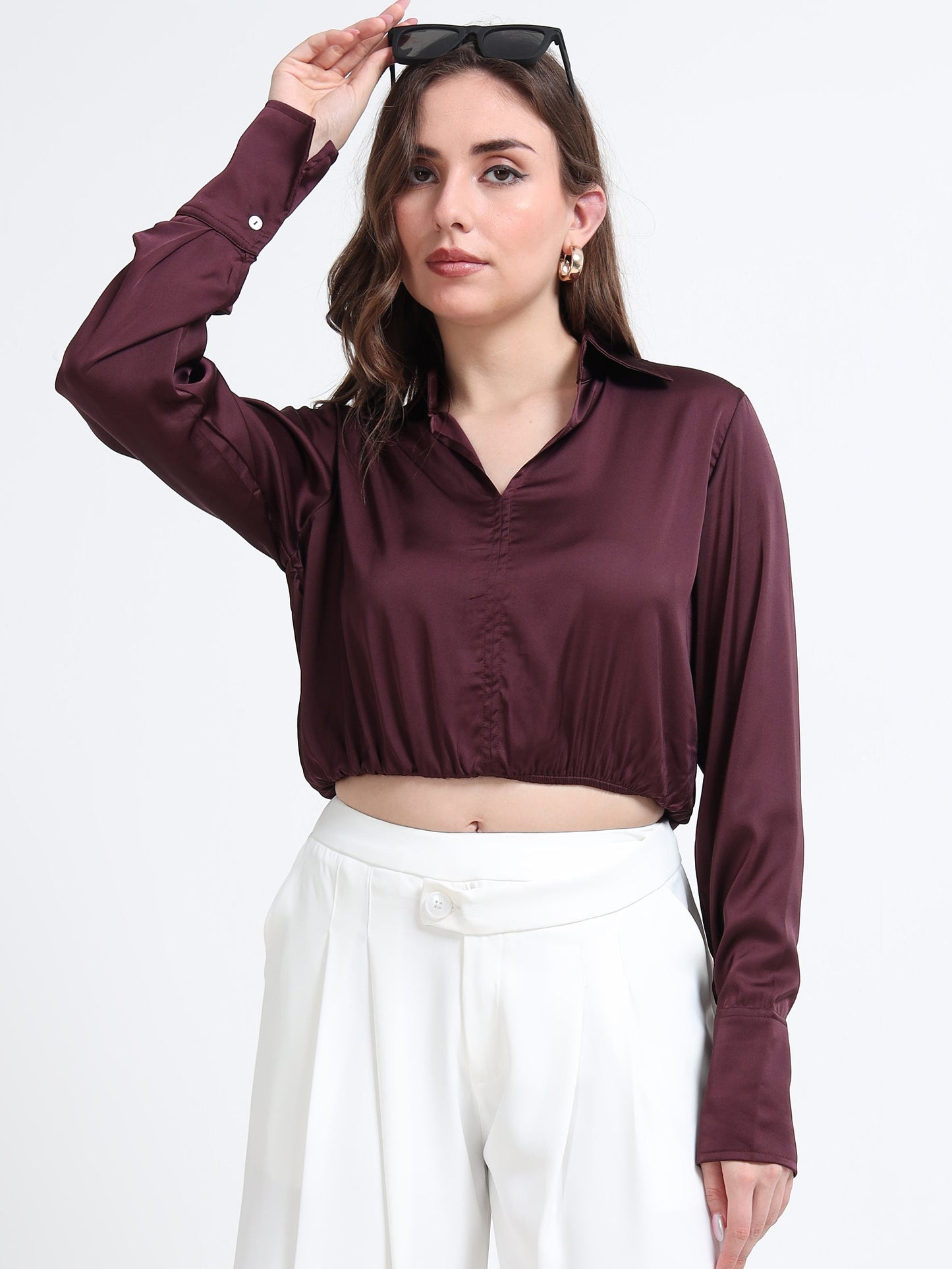 Luxe Satin Crop Top - Wine